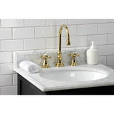 Governor Two-Handle 3-Hole Deck Mount Widespread Bathroom Faucet with Brass Pop-Up