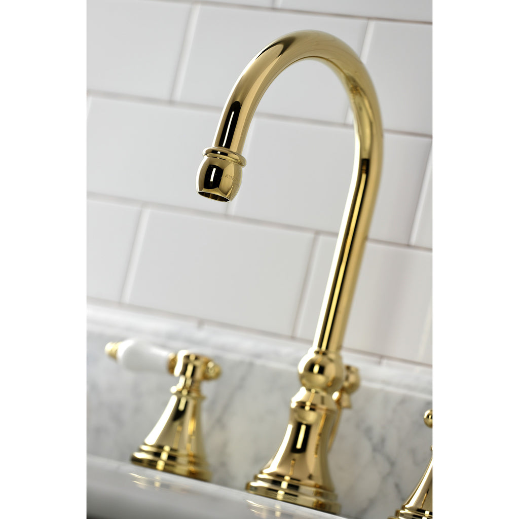 Bel-Air Two-Handle 3-Hole Deck Mount Widespread Bathroom Faucet with Brass Pop-Up