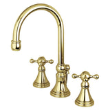 Governor Two-Handle 3-Hole Deck Mount Widespread Bathroom Faucet with Brass Pop-Up