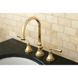 Silver Sage Two-Handle 3-Hole Deck Mount Widespread Bathroom Faucet with Brass Pop-Up