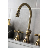 Governor Two-Handle 3-Hole Deck Mount Widespread Bathroom Faucet with Brass Pop-Up