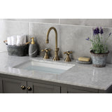Governor Two-Handle 3-Hole Deck Mount Widespread Bathroom Faucet with Brass Pop-Up