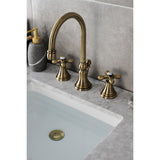 Governor Two-Handle 3-Hole Deck Mount Widespread Bathroom Faucet with Brass Pop-Up