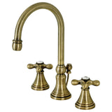 Governor Two-Handle 3-Hole Deck Mount Widespread Bathroom Faucet with Brass Pop-Up