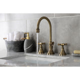 Essex Two-Handle 3-Hole Deck Mount Widespread Bathroom Faucet with Brass Pop-Up Drain