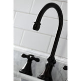 Governor Two-Handle 3-Hole Deck Mount Widespread Bathroom Faucet with Brass Pop-Up