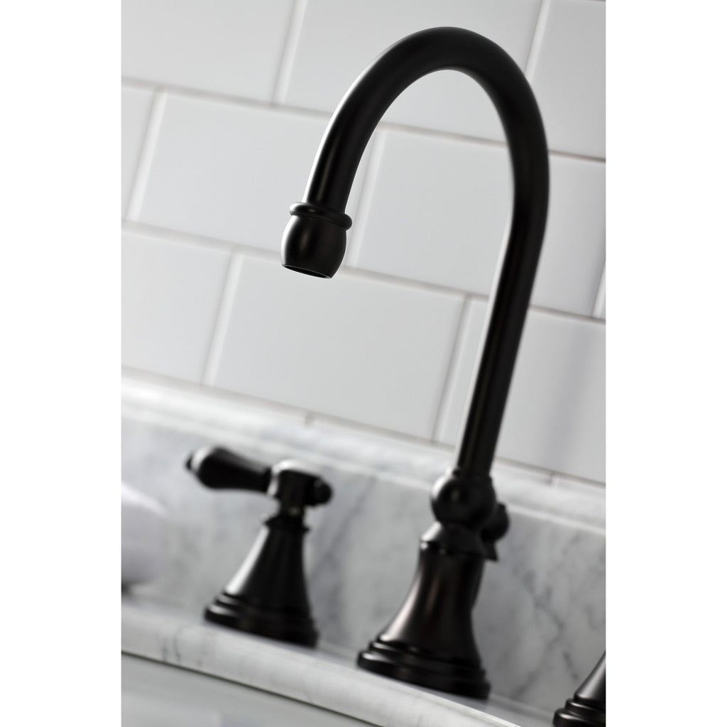 Heirloom Two-Handle 3-Hole Deck Mount Widespread Bathroom Faucet with Brass Pop-Up