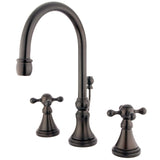 Governor Two-Handle 3-Hole Deck Mount Widespread Bathroom Faucet with Brass Pop-Up