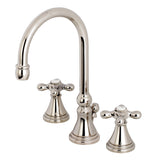 Governor Two-Handle 3-Hole Deck Mount Widespread Bathroom Faucet with Brass Pop-Up
