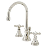 Essex Two-Handle 3-Hole Deck Mount Widespread Bathroom Faucet with Brass Pop-Up Drain