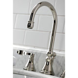 NuFrench Two-Handle 3-Hole Deck Mount Widespread Bathroom Faucet with Brass Pop-Up
