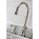 Tudor Two-Handle 3-Hole Deck Mount Widespread Bathroom Faucet with Brass Pop-Up