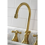 Governor Two-Handle 3-Hole Deck Mount Widespread Bathroom Faucet with Brass Pop-Up