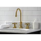 Governor Two-Handle 3-Hole Deck Mount Widespread Bathroom Faucet with Brass Pop-Up