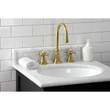 Governor Two-Handle 3-Hole Deck Mount Widespread Bathroom Faucet with Brass Pop-Up