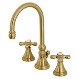 Governor Two-Handle 3-Hole Deck Mount Widespread Bathroom Faucet with Brass Pop-Up