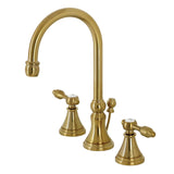Tudor Two-Handle 3-Hole Deck Mount Widespread Bathroom Faucet with Brass Pop-Up