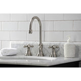 Governor Two-Handle 3-Hole Deck Mount Widespread Bathroom Faucet with Brass Pop-Up