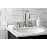 Governor Two-Handle 3-Hole Deck Mount Widespread Bathroom Faucet with Brass Pop-Up