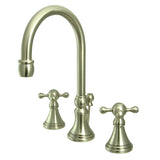 Governor Two-Handle 3-Hole Deck Mount Widespread Bathroom Faucet with Brass Pop-Up