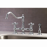 Restoration Two-Handle 4-Hole Deck Mount Bridge Kitchen Faucet with Side Sprayer