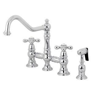 Restoration Two-Handle 4-Hole Deck Mount Bridge Kitchen Faucet with Side Sprayer