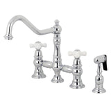 Restoration Two-Handle 4-Hole Deck Mount Bridge Kitchen Faucet with Side Sprayer