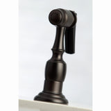 Restoration Two-Handle 4-Hole Deck Mount Bridge Kitchen Faucet with Side Sprayer