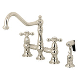 Restoration Two-Handle 4-Hole Deck Mount Bridge Kitchen Faucet with Brass Side Sprayer
