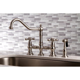 Restoration Two-Handle 4-Hole Deck Mount Bridge Kitchen Faucet with Side Sprayer