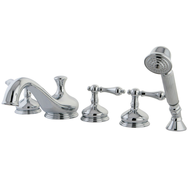 Restoration Three-Handle 5-Hole Deck Mount Roman Tub Faucet with Hand Shower