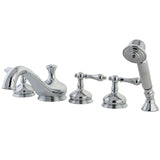 Restoration Three-Handle 5-Hole Deck Mount Roman Tub Faucet with Hand Shower