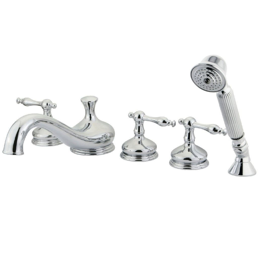Roman Three-Handle 5-Hole Deck Mount Roman Tub Faucet with Hand Shower