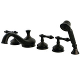 Restoration Three-Handle 5-Hole Deck Mount Roman Tub Faucet with Hand Shower