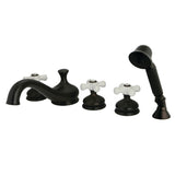 Three-Handle 5-Hole Deck Mount Roman Tub Faucet with Hand Shower