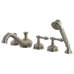 Restoration Three-Handle 5-Hole Deck Mount Roman Tub Faucet with Hand Shower