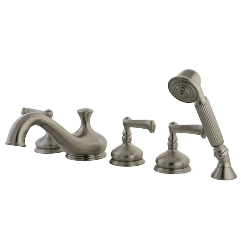 Roman Three-Handle 5-Hole Deck Mount Roman Tub Faucet with Hand Shower
