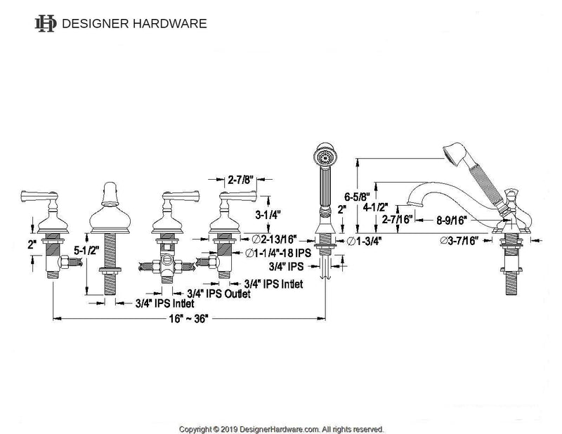 Roman Three-Handle 5-Hole Deck Mount Roman Tub Faucet with Hand Shower