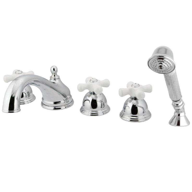 Milano Three-Handle 5-Hole Deck Mount Roman Tub Faucet with Hand Shower