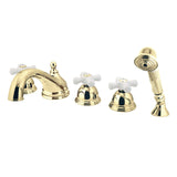 Milano Three-Handle 5-Hole Deck Mount Roman Tub Faucet with Hand Shower