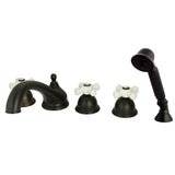 Milano Three-Handle 5-Hole Deck Mount Roman Tub Faucet with Hand Shower