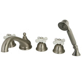 Milano Three-Handle 5-Hole Deck Mount Roman Tub Faucet with Hand Shower