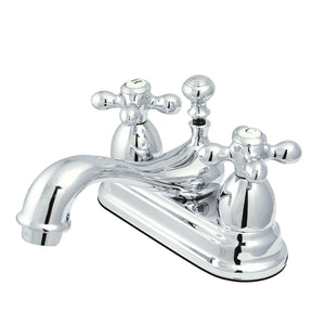 Restoration Two-Handle 3-Hole Deck Mount 4" Centerset Bathroom Faucet with Brass Pop-Up