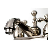 Restoration Double-Handle 3-Hole Deck Mount 4-Inch Centerset Bathroom Faucet with Brass Pop-Up