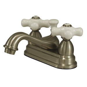 Restoration Two-Handle 3-Hole Deck Mount 4" Centerset Bathroom Faucet with Brass Pop-Up