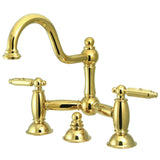 Restoration Two-Handle 3-Hole Deck Mount Bridge Bathroom Faucet with Brass Pop-Up