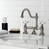 Restoration Two-Handle 3-Hole Deck Mount Bridge Bathroom Faucet with Brass Pop-Up