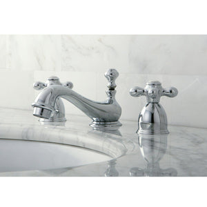 Restoration Two-Handle 3-Hole Deck Mount Mini-Widespread Bathroom Faucet with Brass Pop-Up