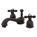 Restoration Two-Handle 3-Hole Deck Mount Mini-Widespread Bathroom Faucet with Brass Pop-Up