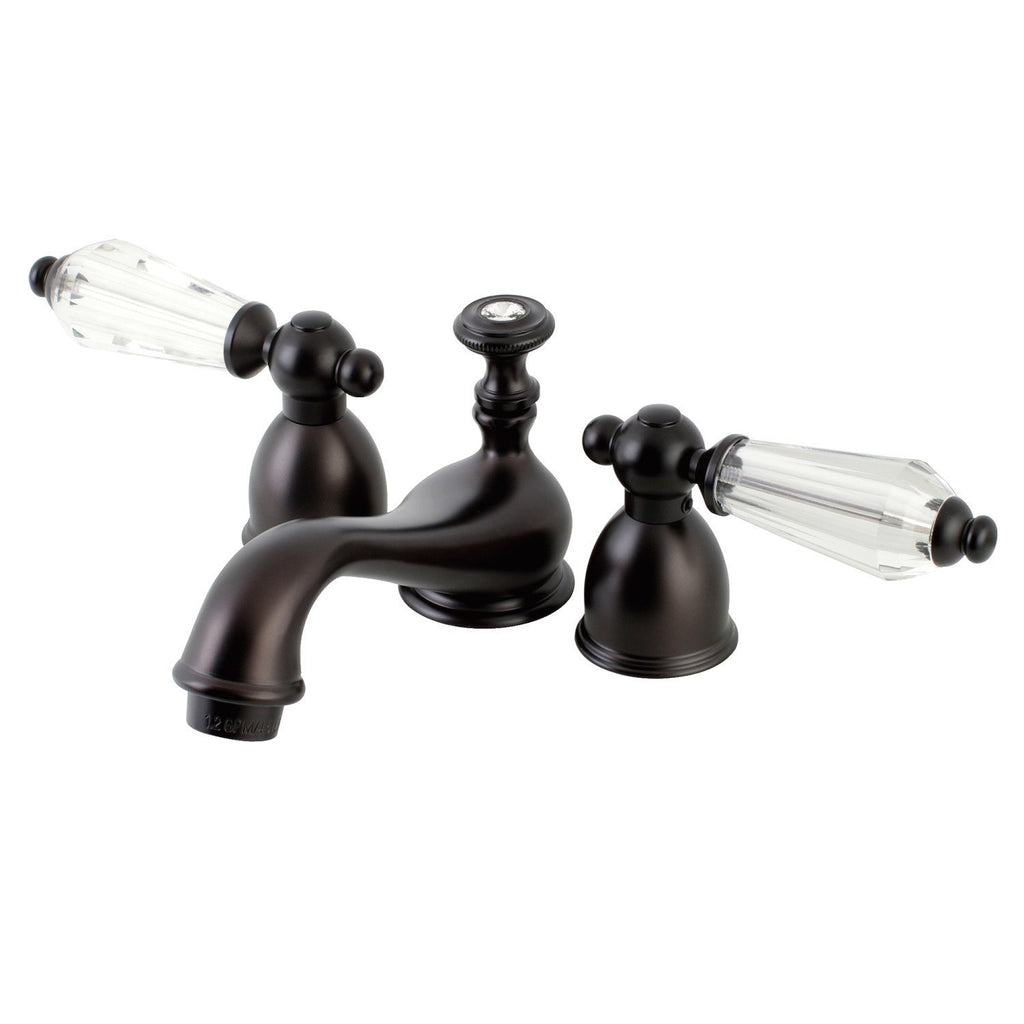 Wilshire Two-Handle 3-Hole Deck Mount Mini-Widespread Bathroom Faucet with Brass Pop-Up